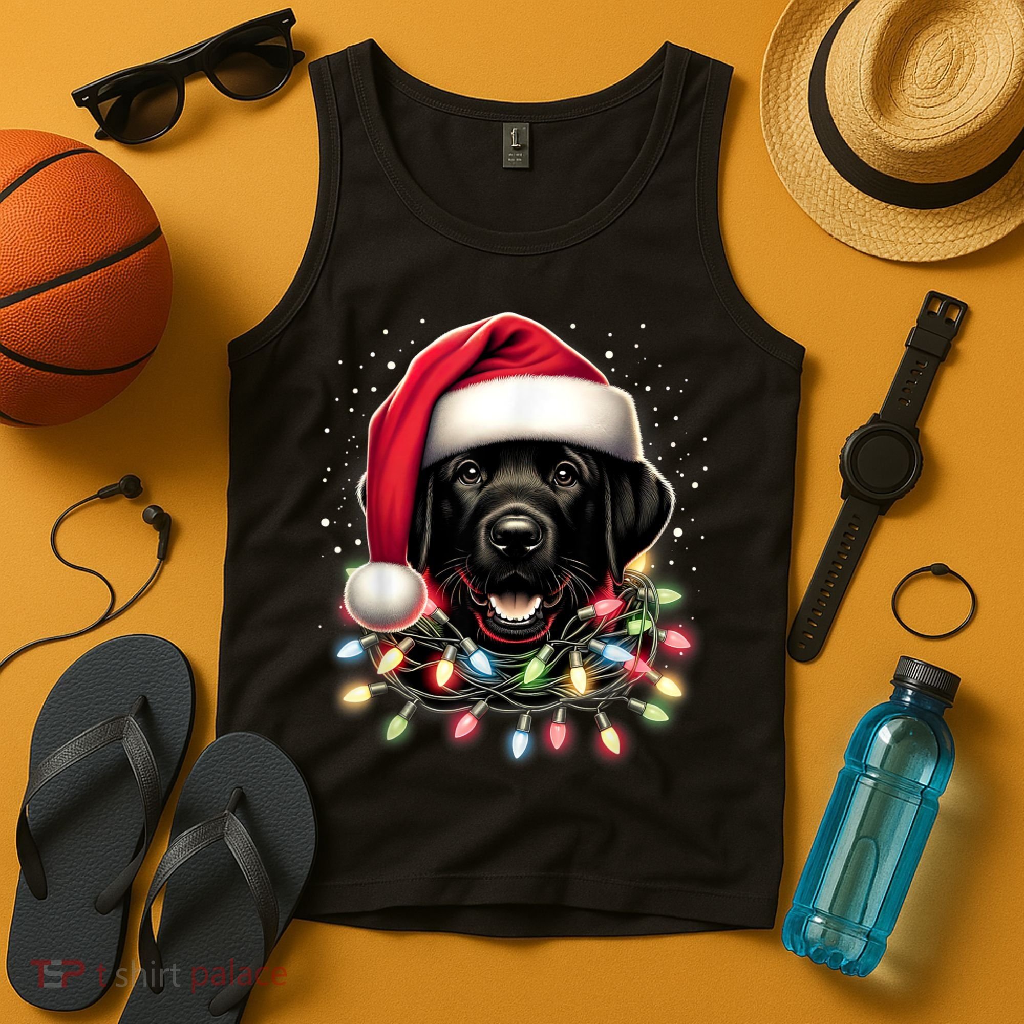 Black Lab Labrador Christmas Tree Light Pajama Dog Xmas Tank Top