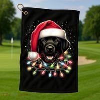 Black Lab Labrador Christmas Tree Light Pajama Dog Xmas Golf Towel thumb 1