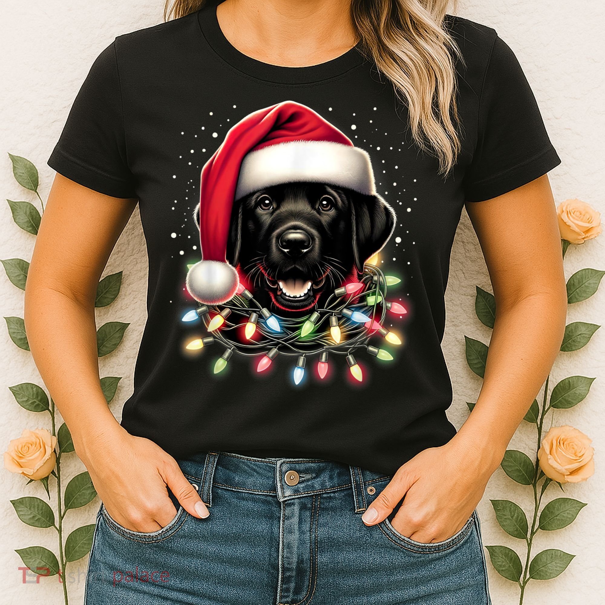 Black Lab Labrador Christmas Tree Light Pajama Dog Xmas Women's T-Shirt