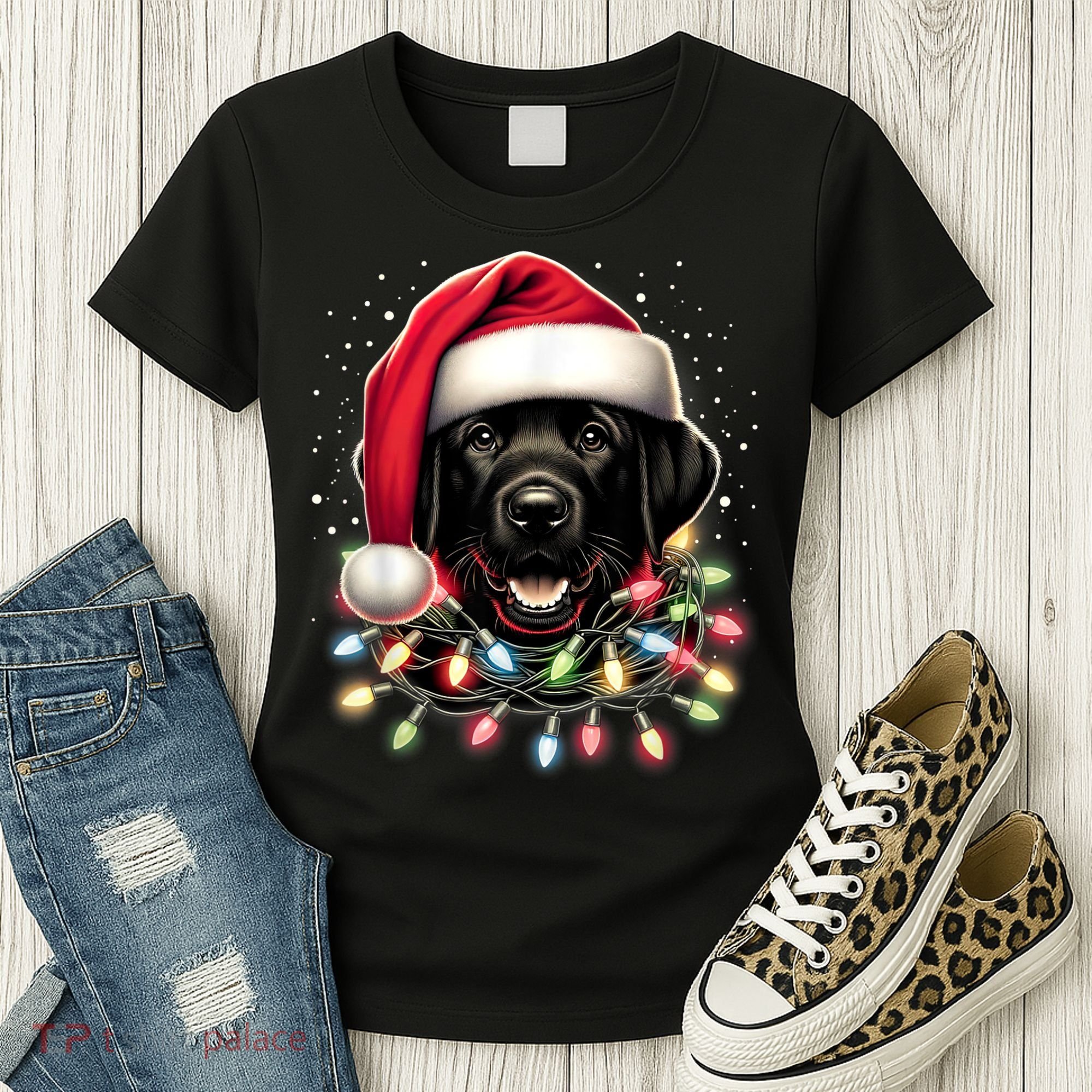 Black Lab Labrador Christmas Tree Light Pajama Dog Xmas Women's T-Shirt