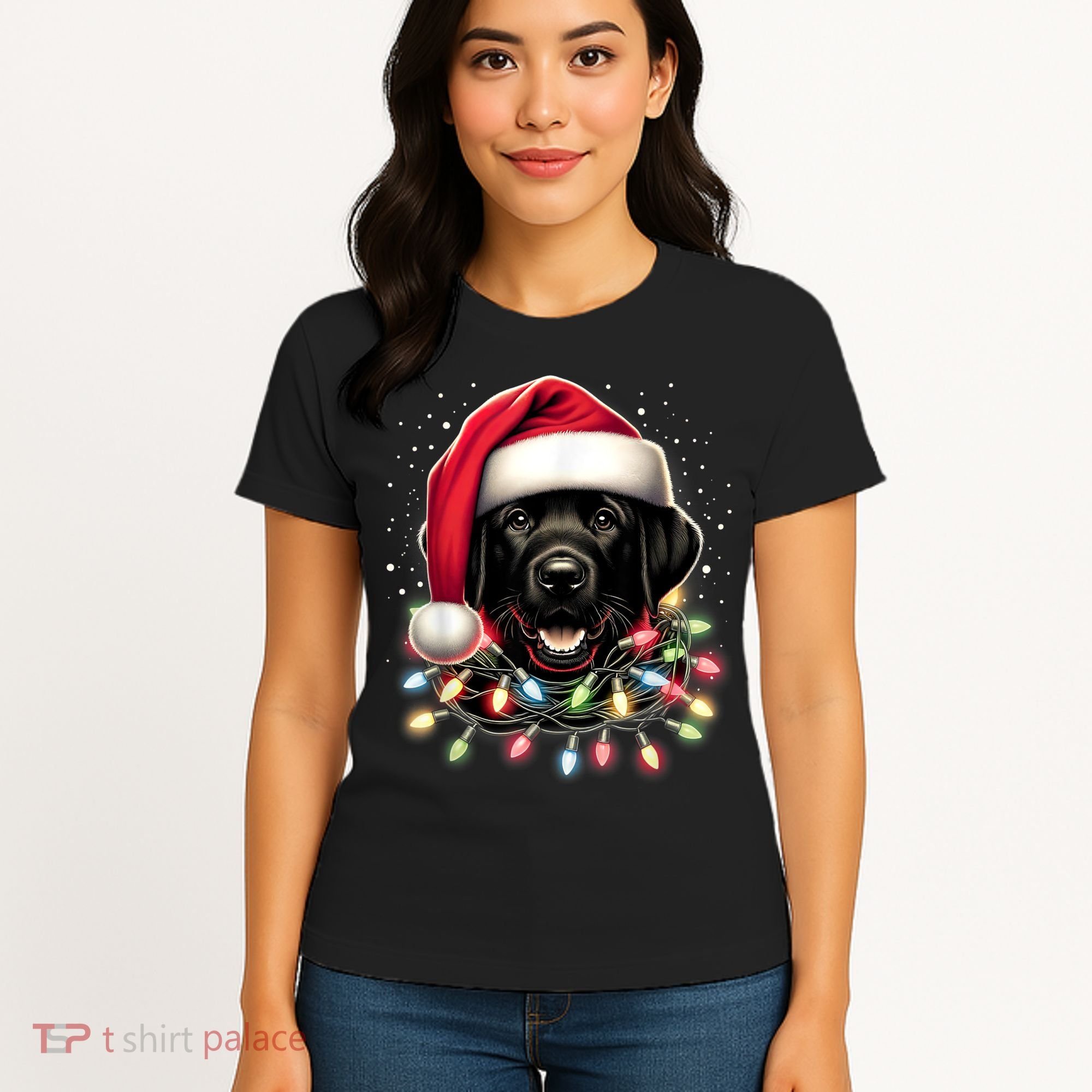 Black Lab Labrador Christmas Tree Light Pajama Dog Xmas Women's T-Shirt
