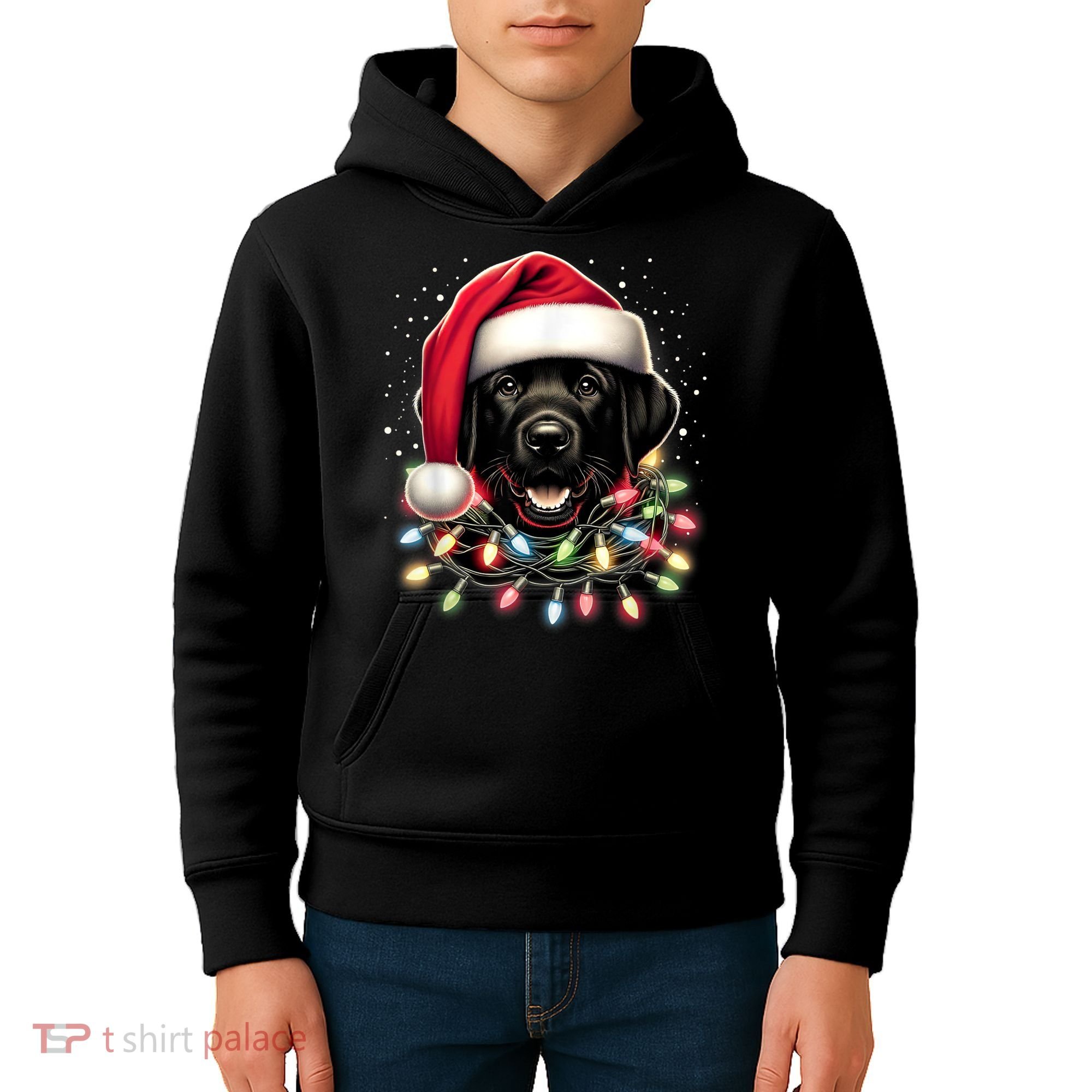 Black Lab Labrador Christmas Tree Light Pajama Dog Xmas Kids Hoodie