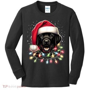 Black Lab Labrador Christmas Tree Light Pajama Dog Xmas Kids Long Sleeve Shirt