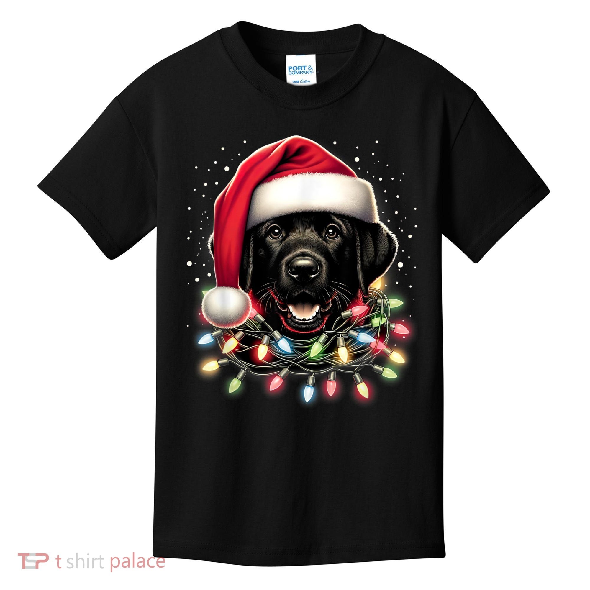 Black Lab Labrador Christmas Tree Light Pajama Dog Xmas Kids T-Shirt