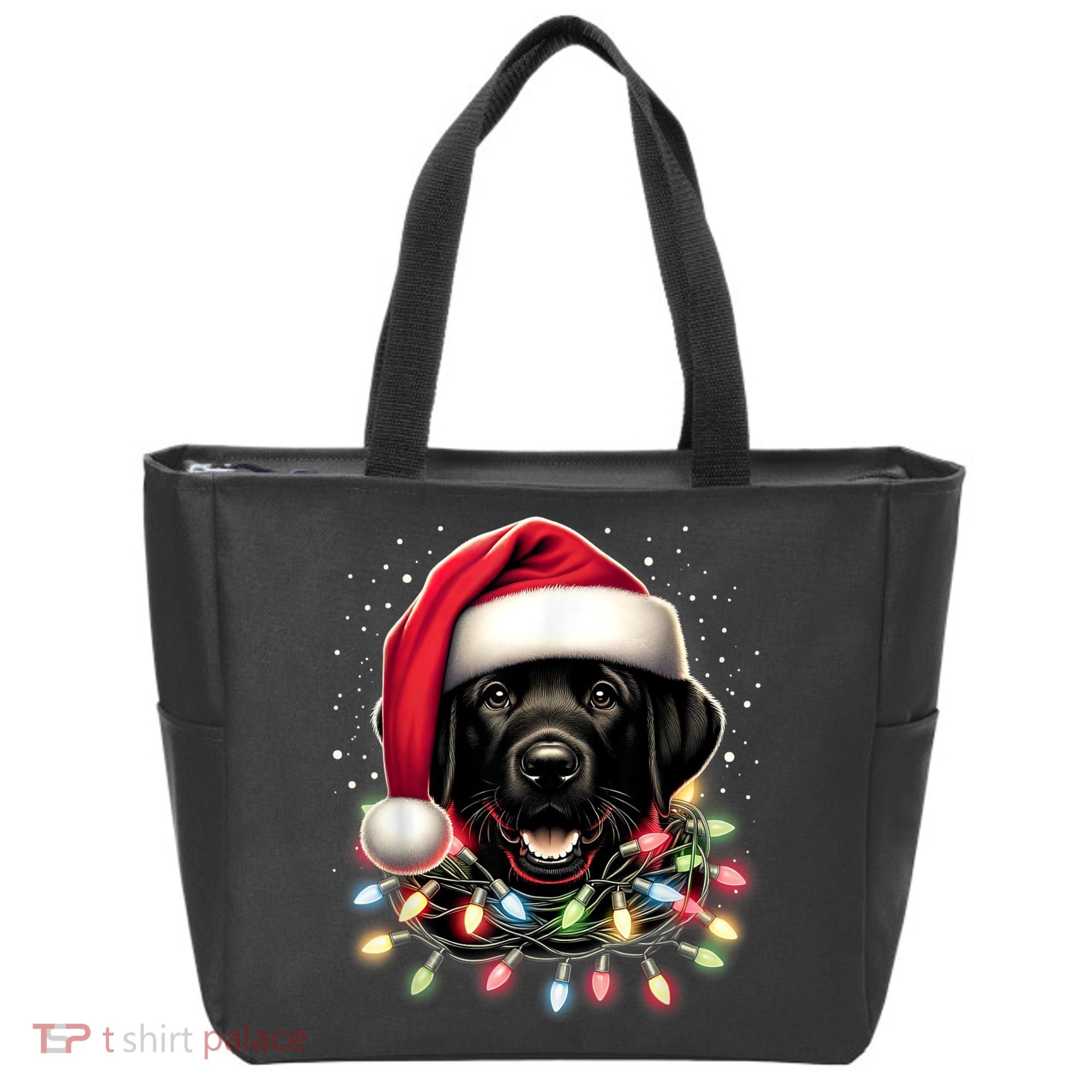 Black Lab Labrador Christmas Tree Light Pajama Dog Xmas Tote Bag