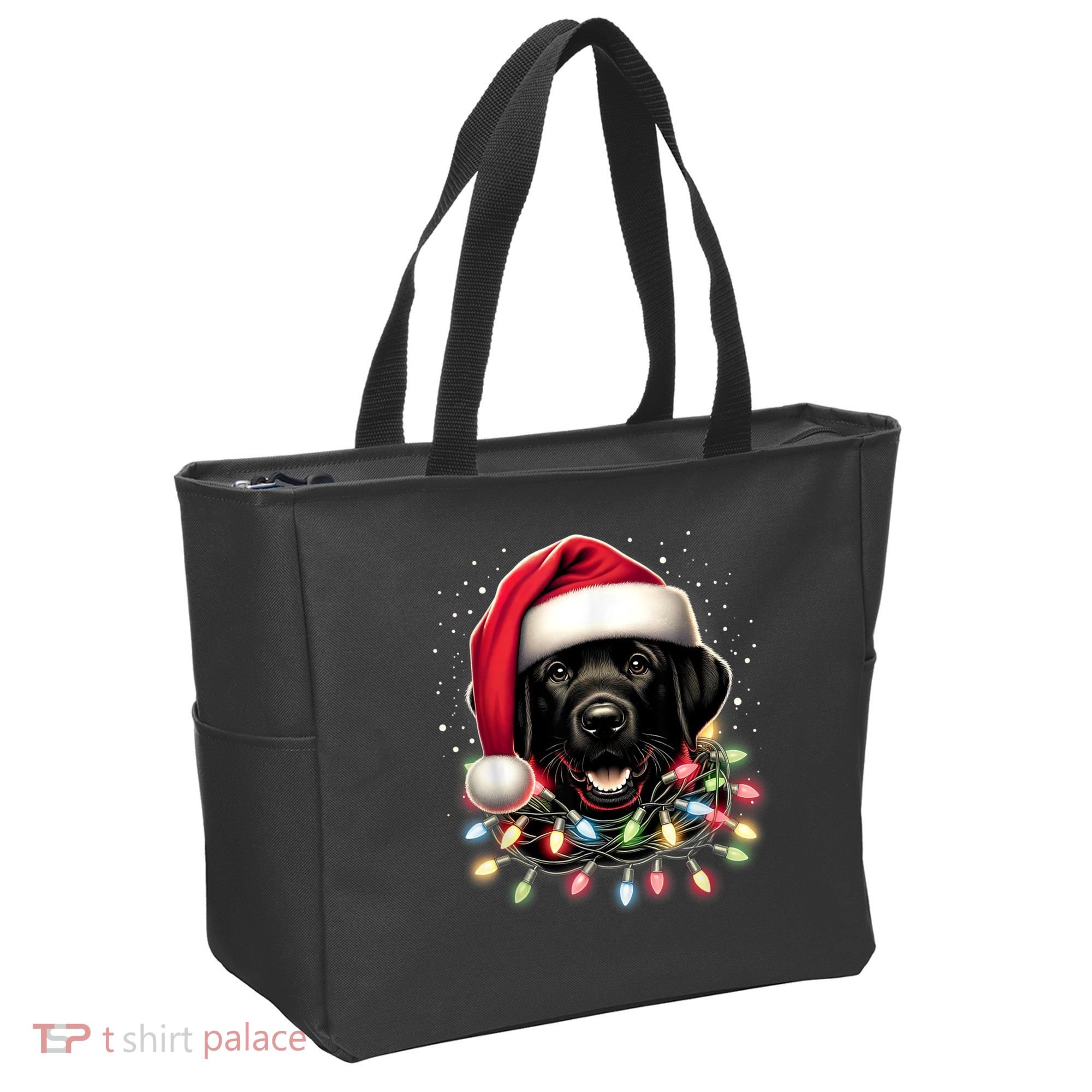 Black Lab Labrador Christmas Tree Light Pajama Dog Xmas Tote Bag