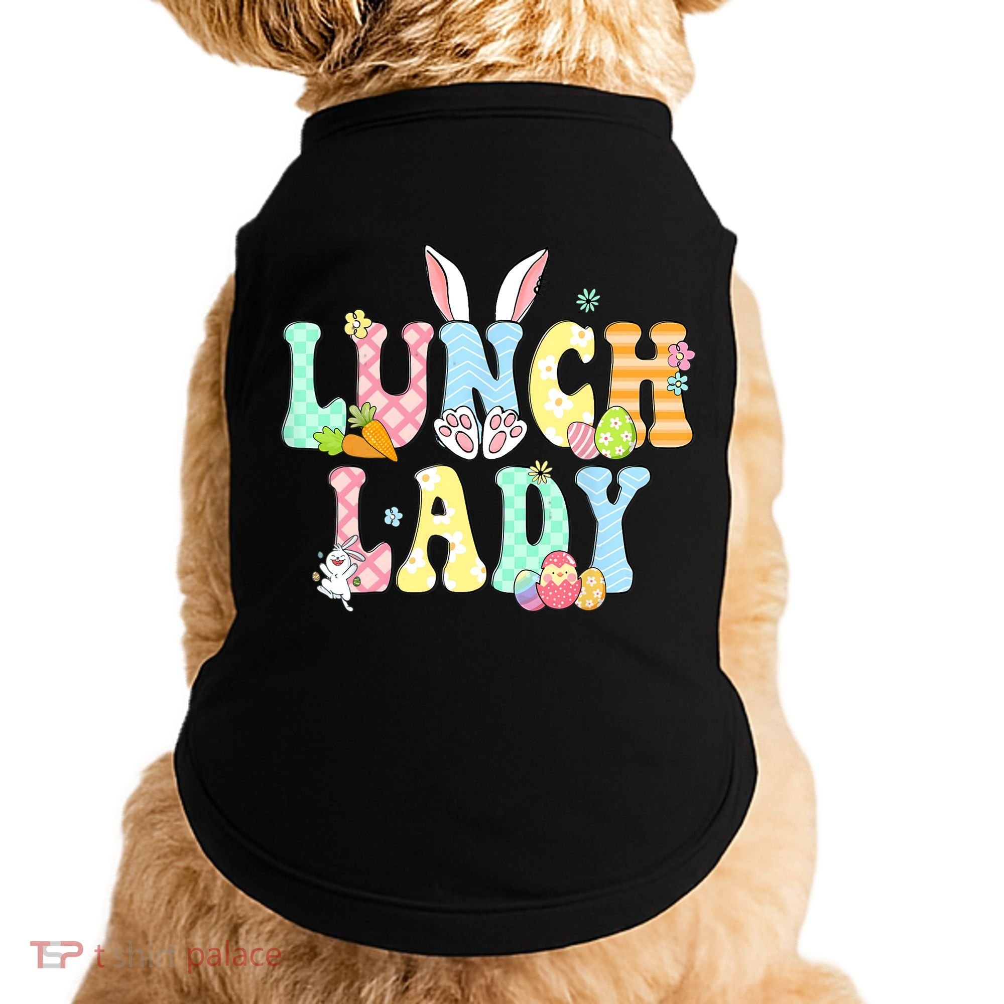 Bunny Lunch Lady Funny Egg Easter Day Floral Doggie Tank