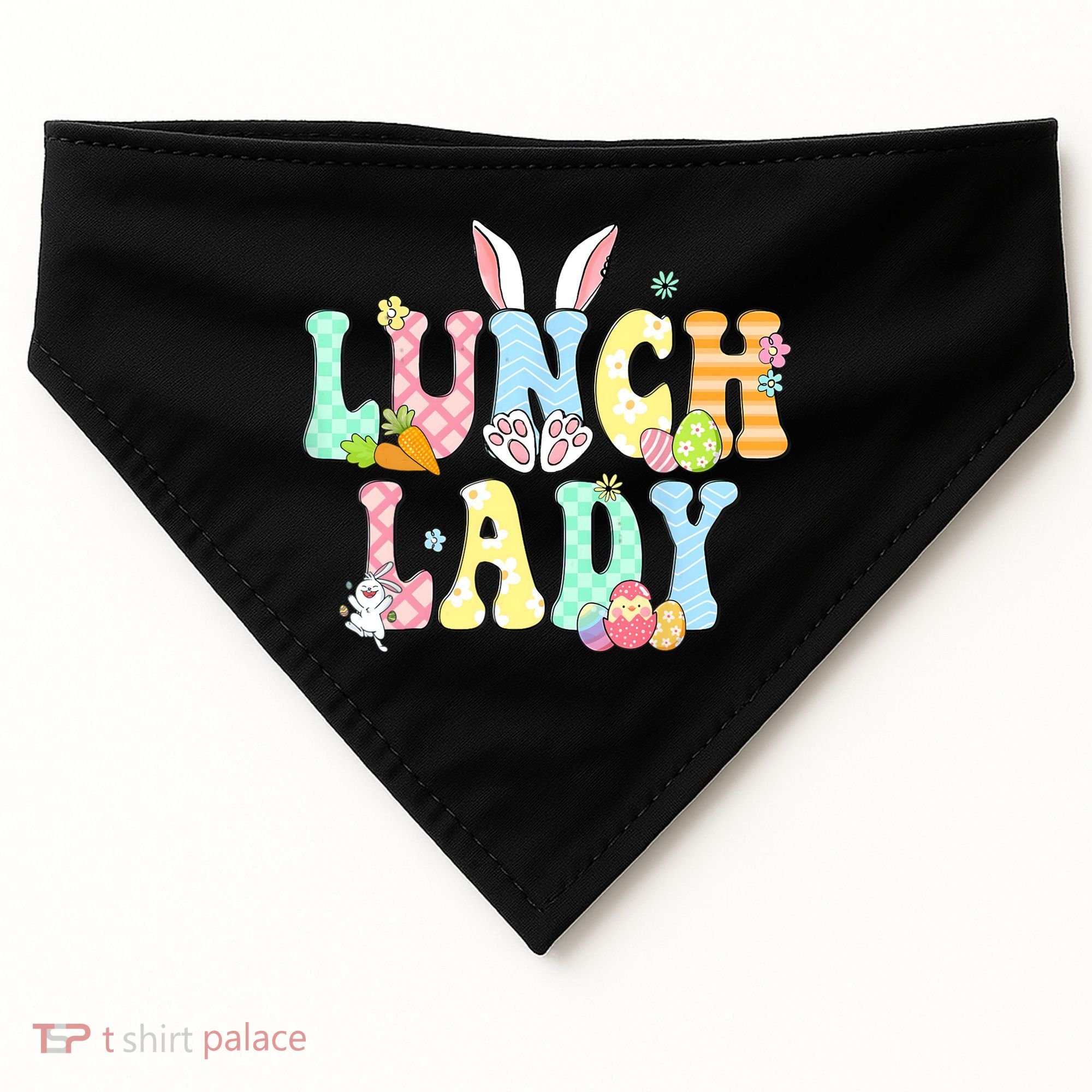 Bunny Lunch Lady Funny Egg Easter Day Floral USA-Made Doggie Bandana