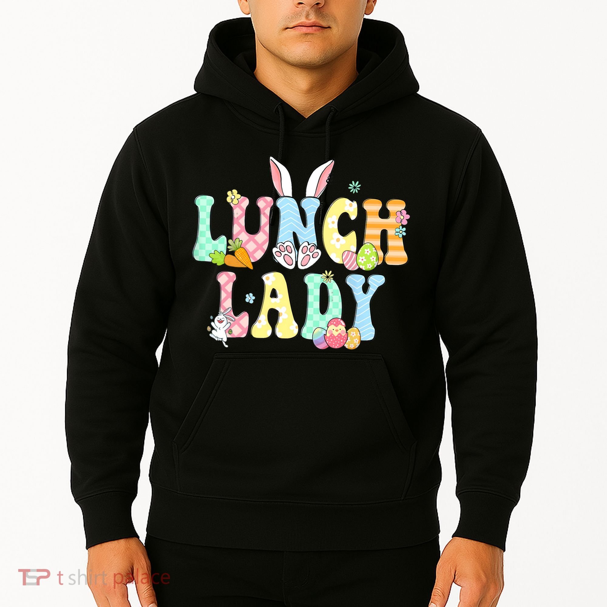 Bunny Lunch Lady Funny Egg Easter Day Floral Hoodie