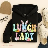 Bunny Lunch Lady Funny Egg Easter Day Floral Hoodie thumb 4