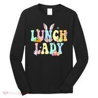 Bunny Lunch Lady Funny Egg Easter Day Floral Long Sleeve Shirt thumb 0