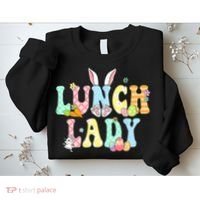 Bunny Lunch Lady Funny Egg Easter Day Floral Sweatshirt thumb 2