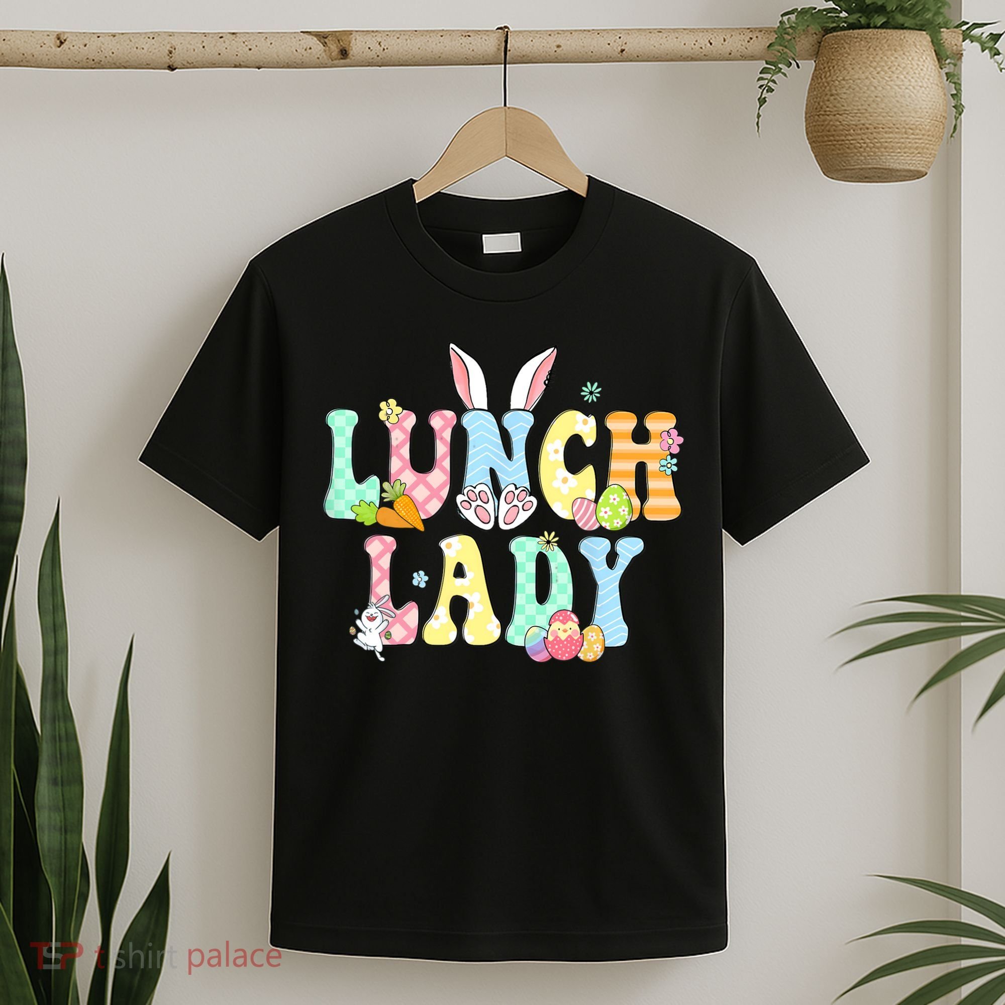 Bunny Lunch Lady Funny Egg Easter Day Floral T-Shirt