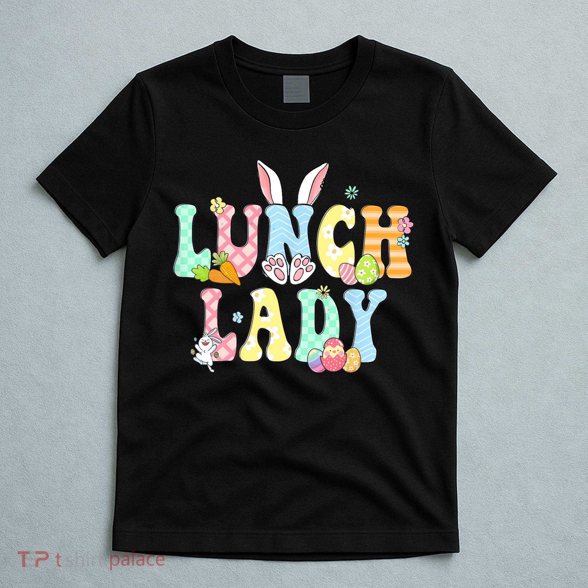 Bunny Lunch Lady Funny Egg Easter Day Floral T-Shirt