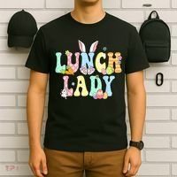 Bunny Lunch Lady Funny Egg Easter Day Floral T-Shirt thumb 6