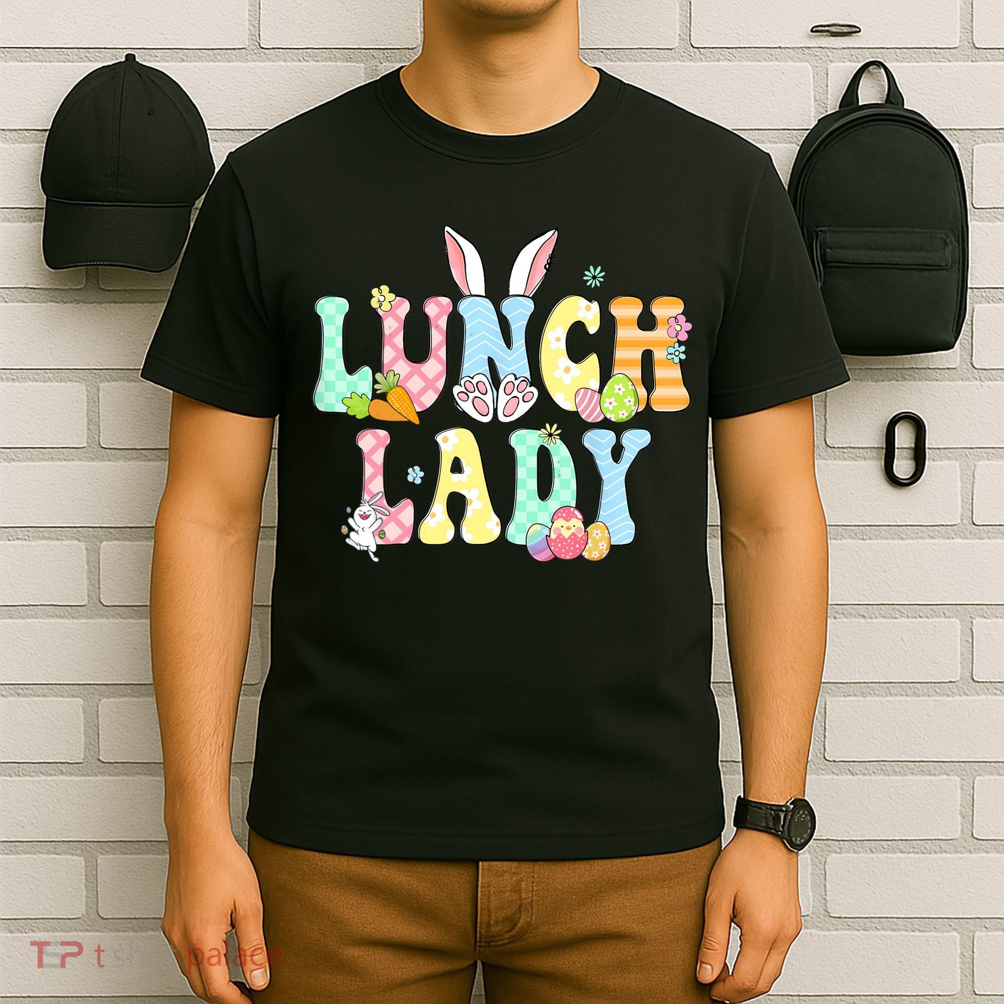 Bunny Lunch Lady Funny Egg Easter Day Floral T-Shirt