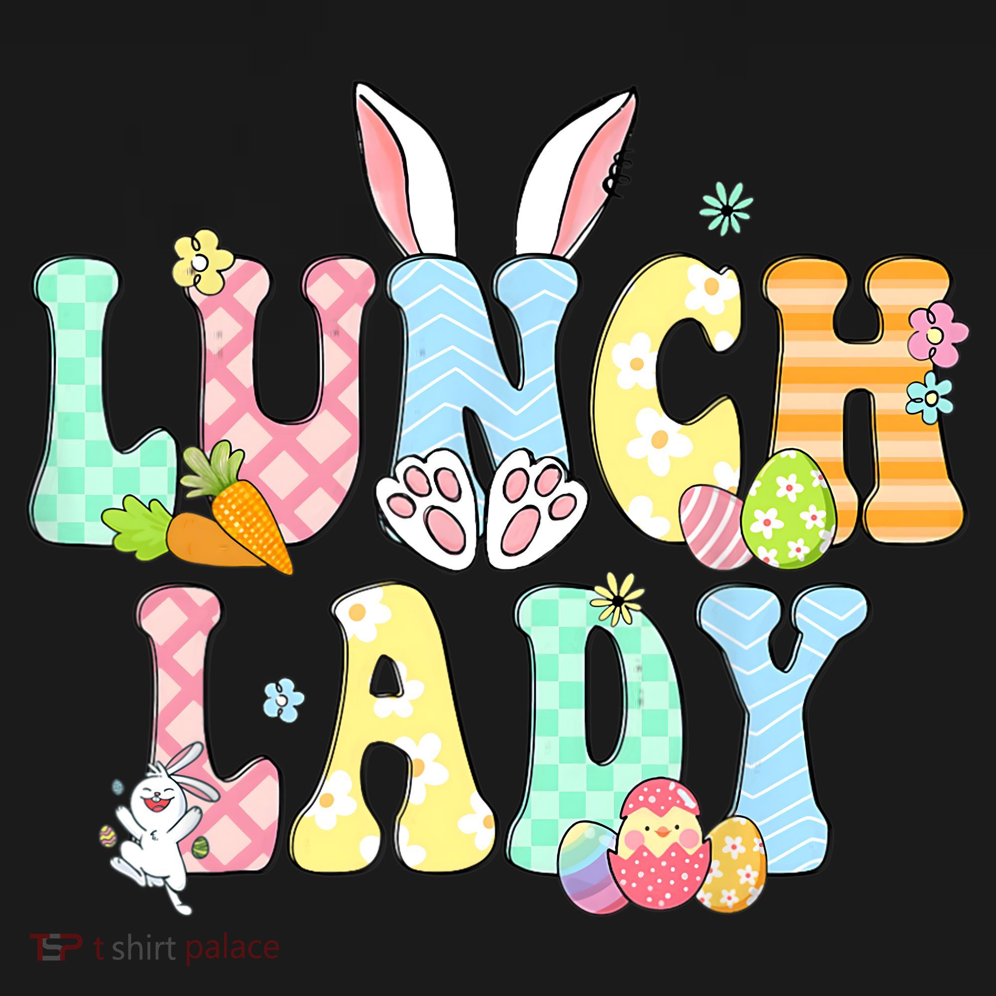 Bunny Lunch Lady Funny Egg Easter Day Floral T-Shirt