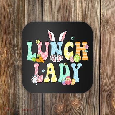 Bunny Lunch Lady Funny Egg Easter Day Floral Coaster