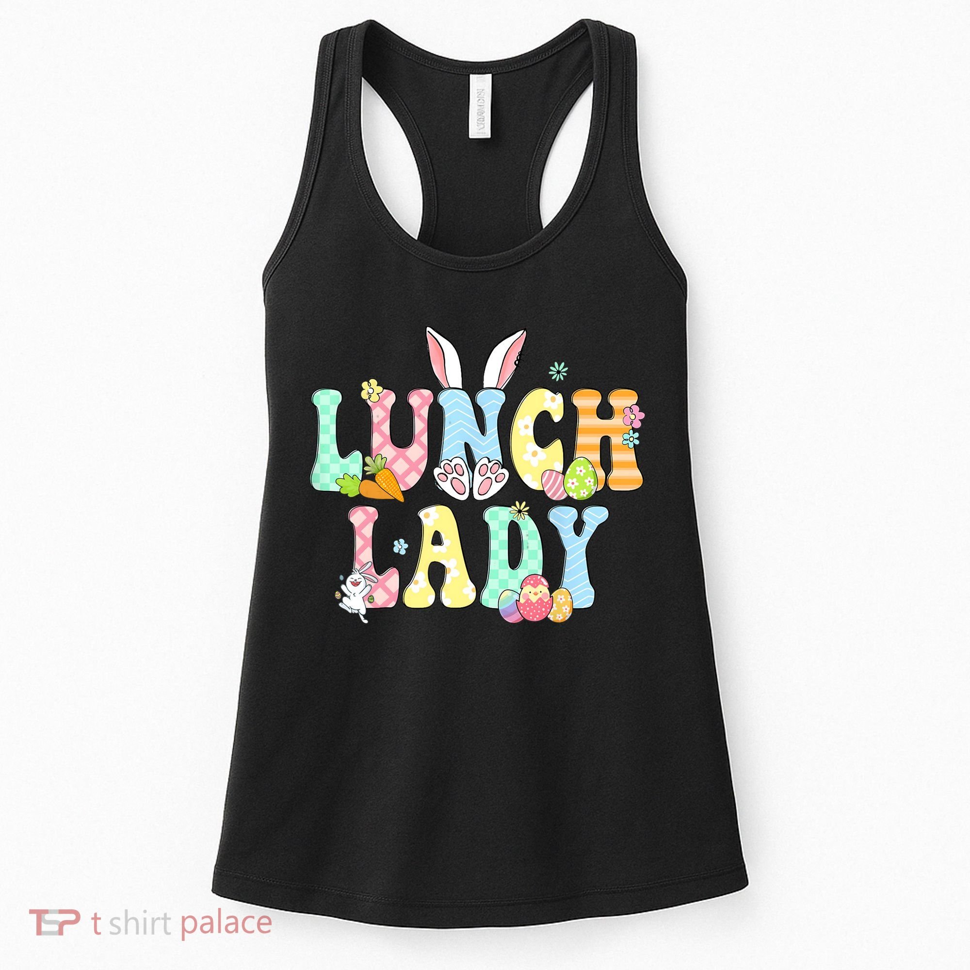 Bunny Lunch Lady Funny Egg Easter Day Floral Women's Tank Top