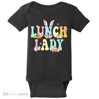 Bunny Lunch Lady Funny Egg Easter Day Floral Baby Bodysuit