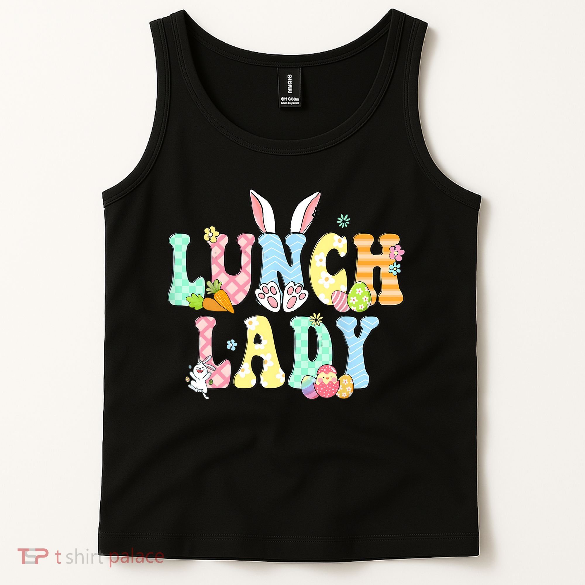 Bunny Lunch Lady Funny Egg Easter Day Floral Tank Top
