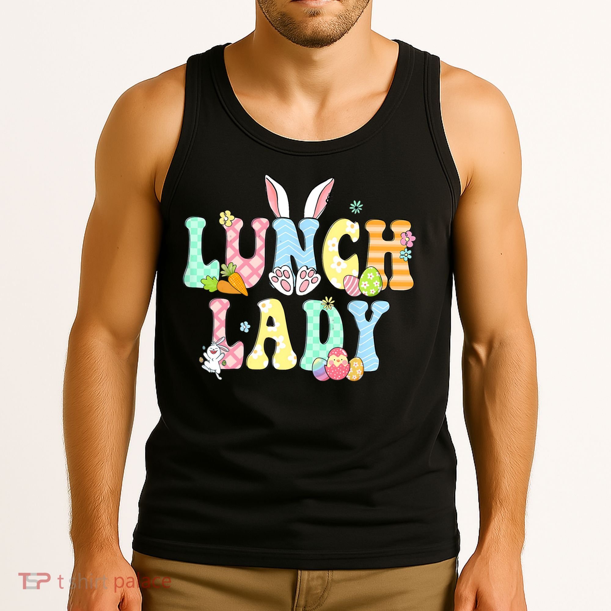 Bunny Lunch Lady Funny Egg Easter Day Floral Tank Top