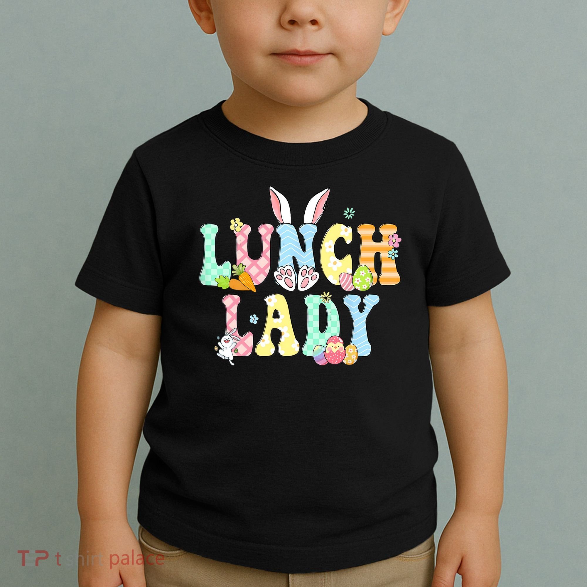 Bunny Lunch Lady Funny Egg Easter Day Floral Toddler T-Shirt