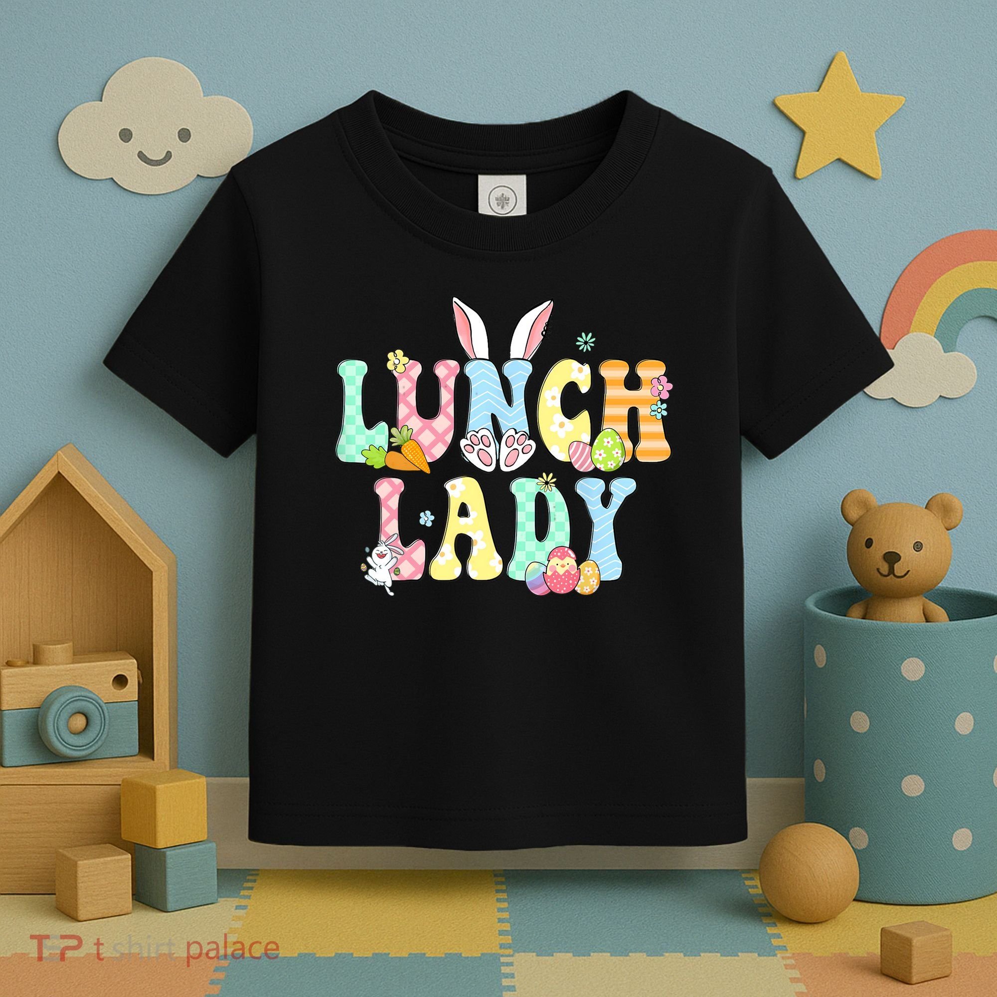 Bunny Lunch Lady Funny Egg Easter Day Floral Toddler T-Shirt