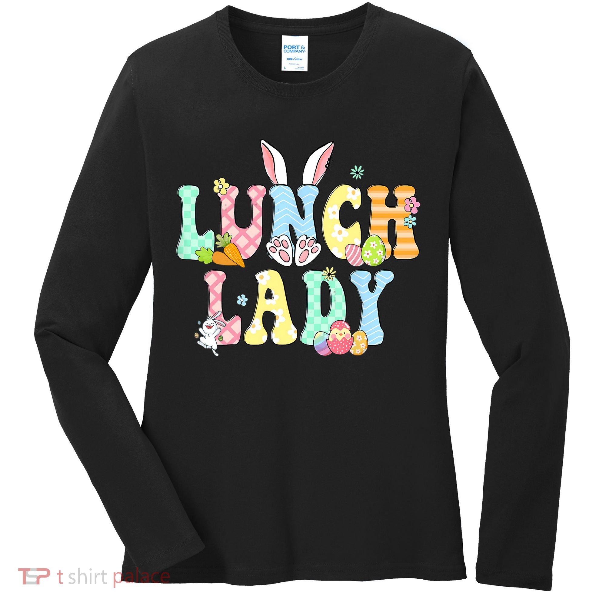 Bunny Lunch Lady Funny Egg Easter Day Floral Women's Long Sleeve Shirt
