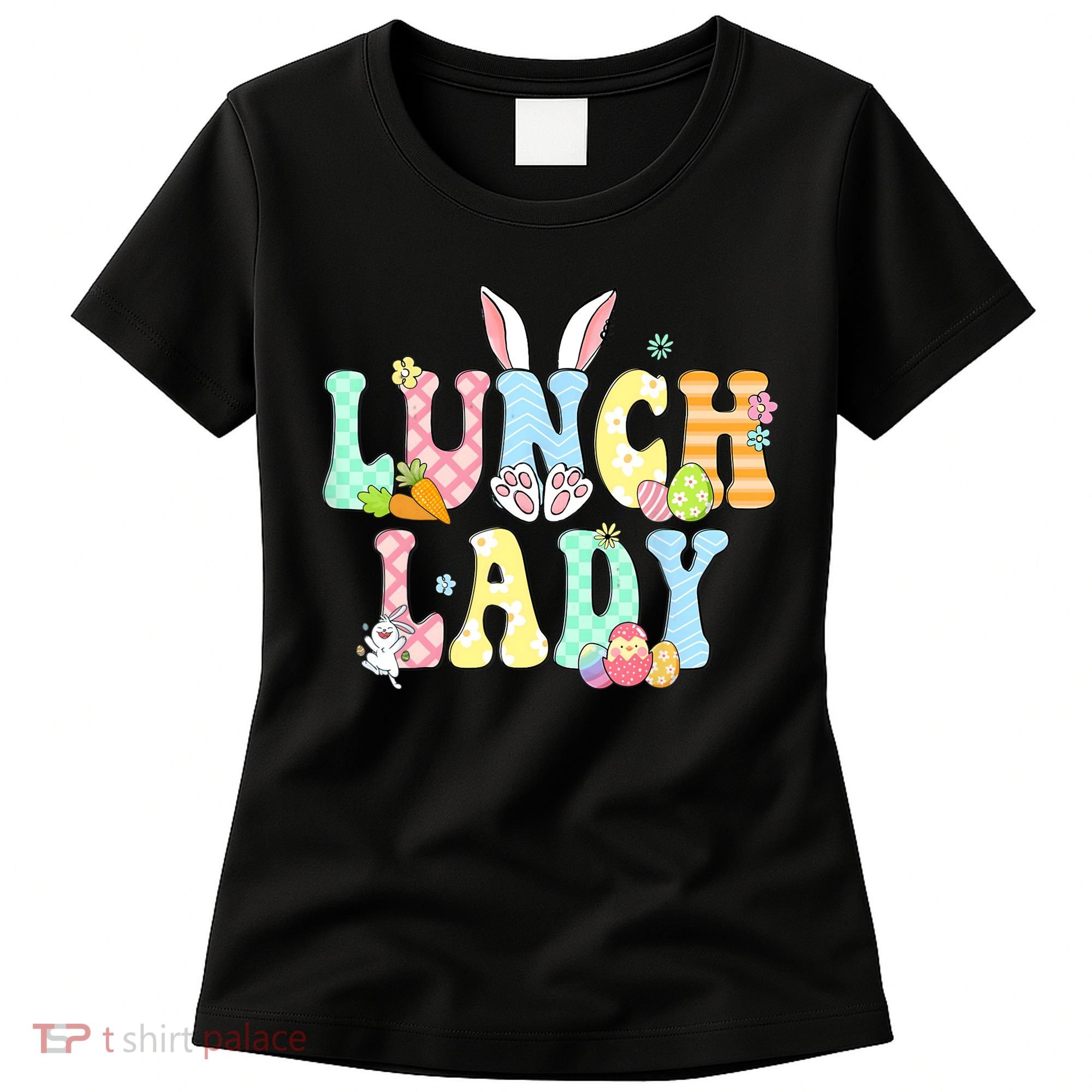 Bunny Lunch Lady Funny Egg Easter Day Floral Women's T-Shirt