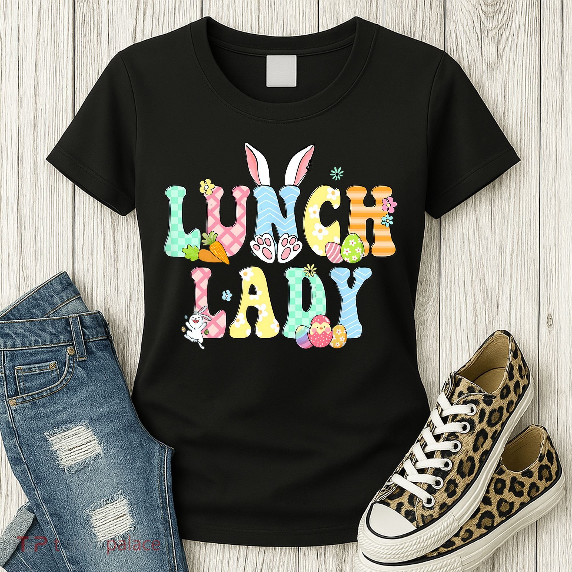 Bunny Lunch Lady Funny Egg Easter Day Floral Women's T-Shirt