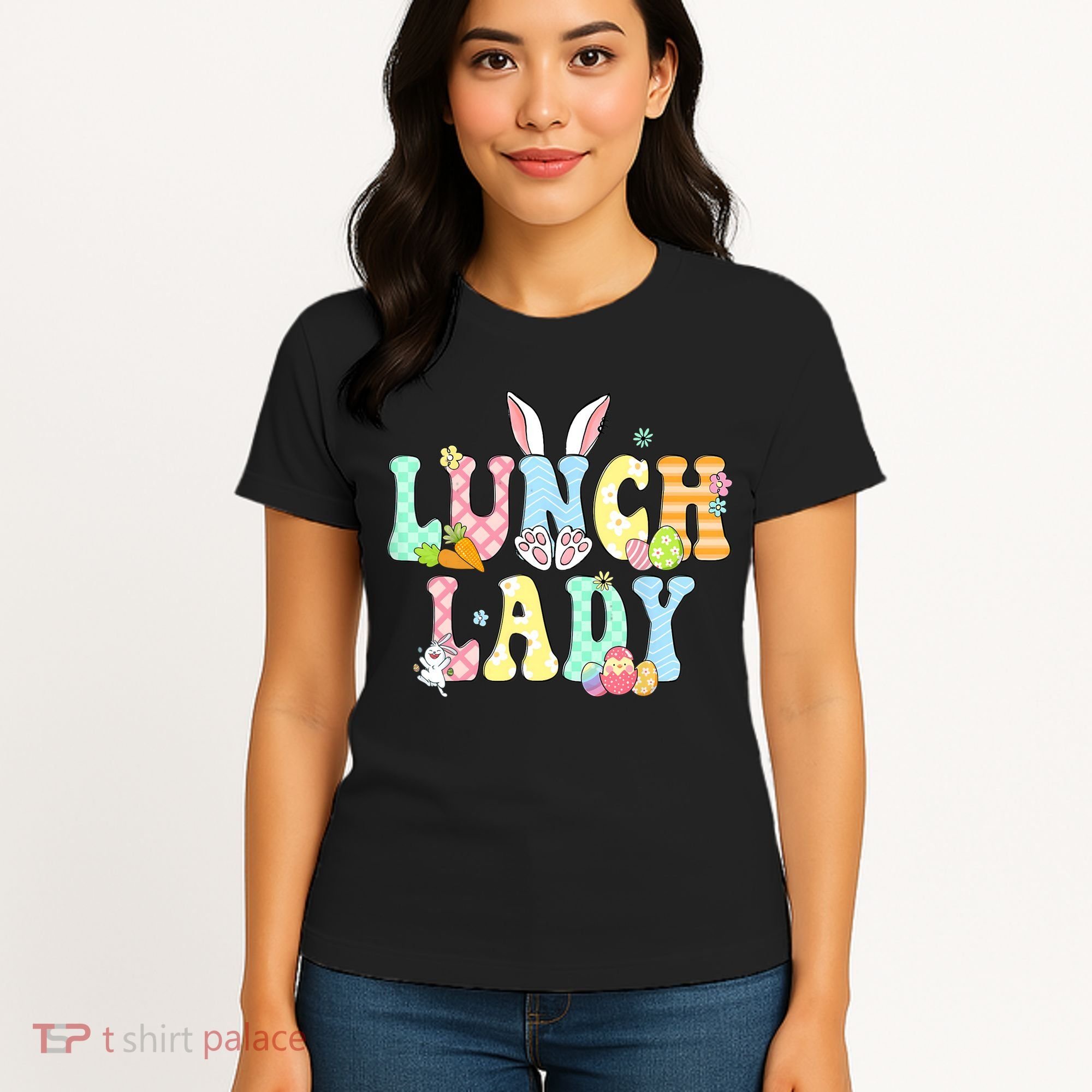 Bunny Lunch Lady Funny Egg Easter Day Floral Women's T-Shirt