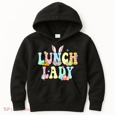 Bunny Lunch Lady Funny Egg Easter Day Floral Kids Hoodie