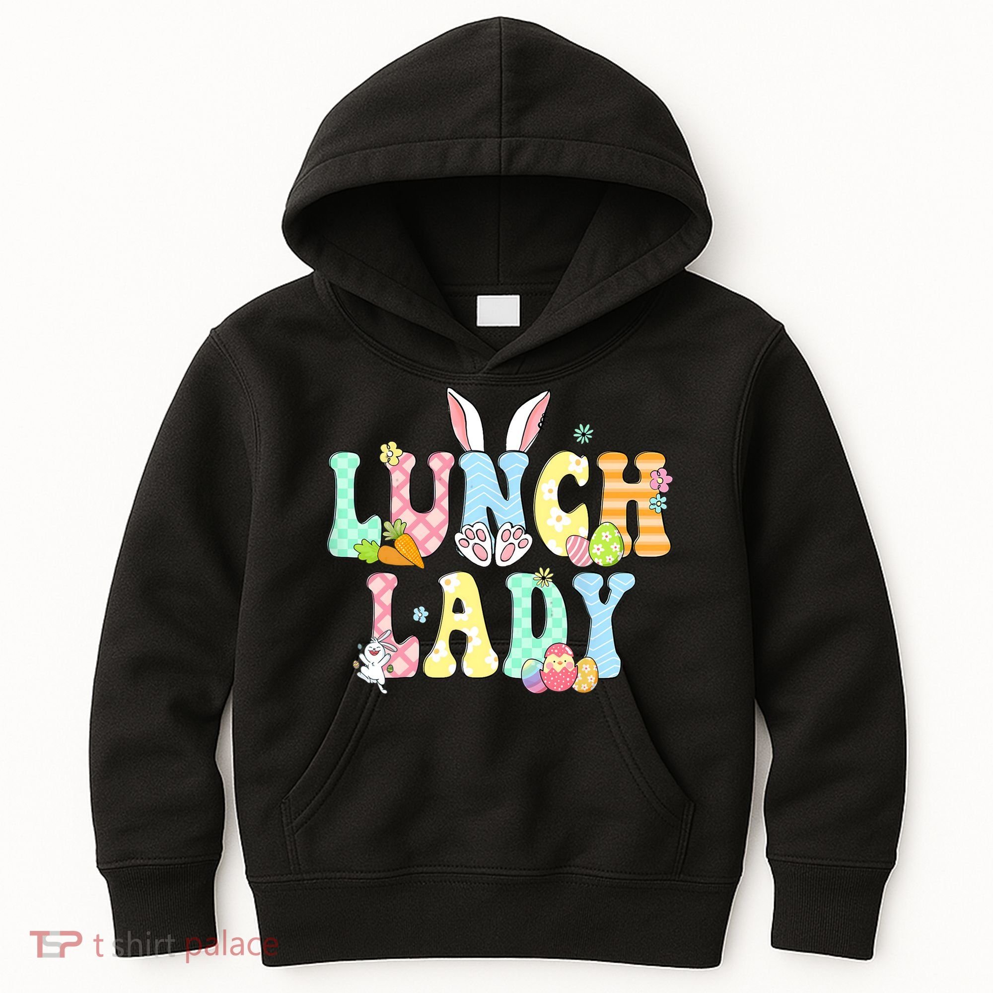 Bunny Lunch Lady Funny Egg Easter Day Floral Kids Hoodie