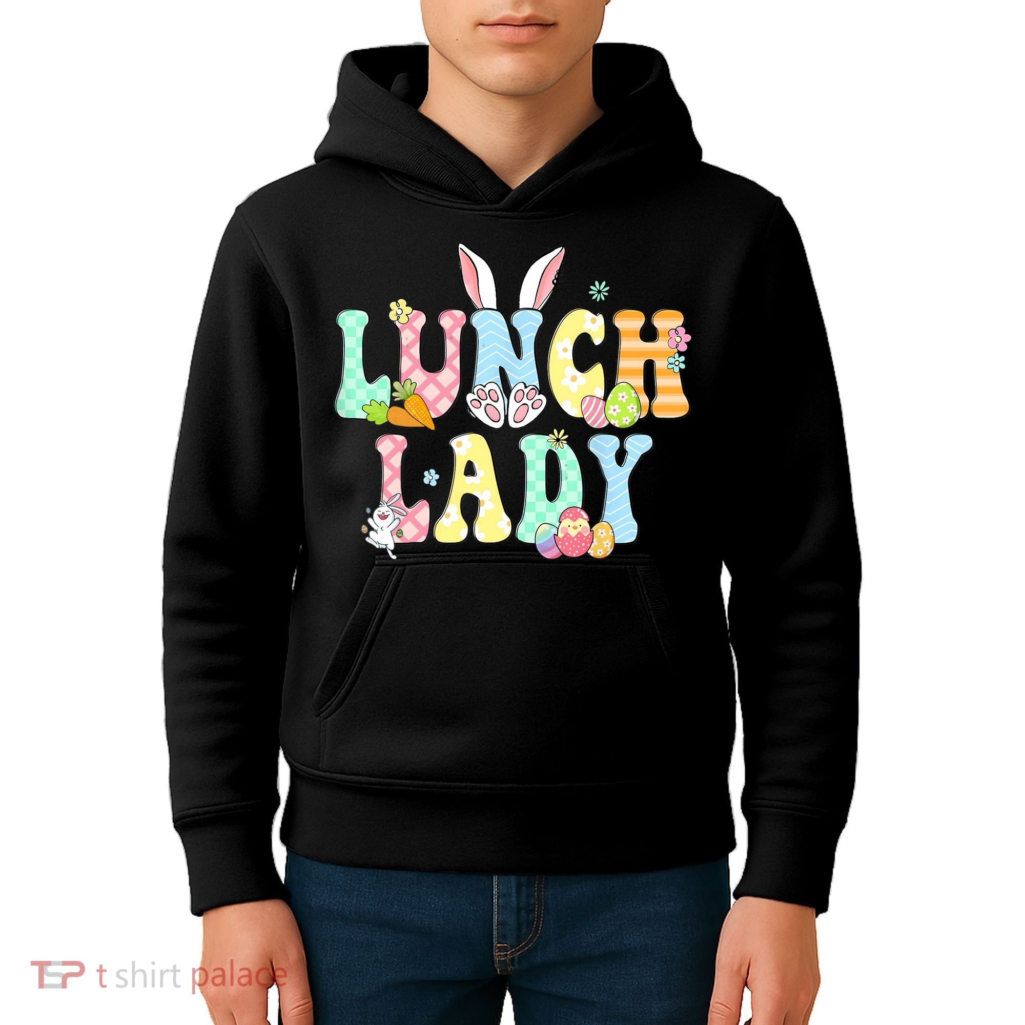 Bunny Lunch Lady Funny Egg Easter Day Floral Kids Hoodie