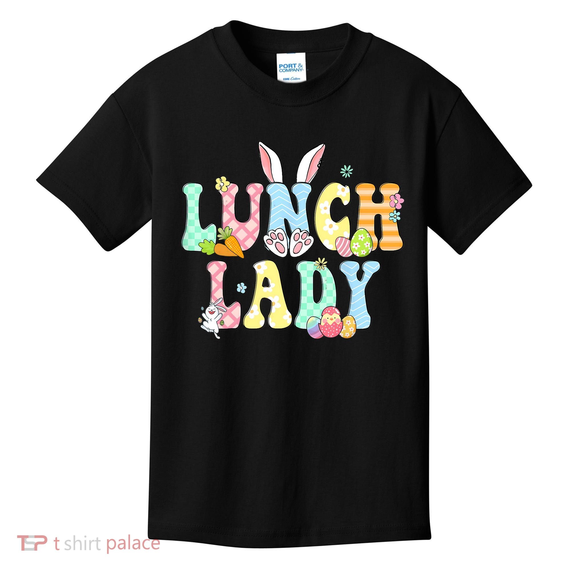 Bunny Lunch Lady Funny Egg Easter Day Floral Kids T-Shirt