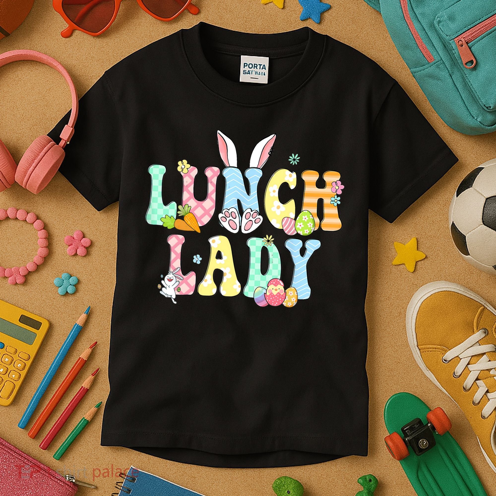 Bunny Lunch Lady Funny Egg Easter Day Floral Kids T-Shirt