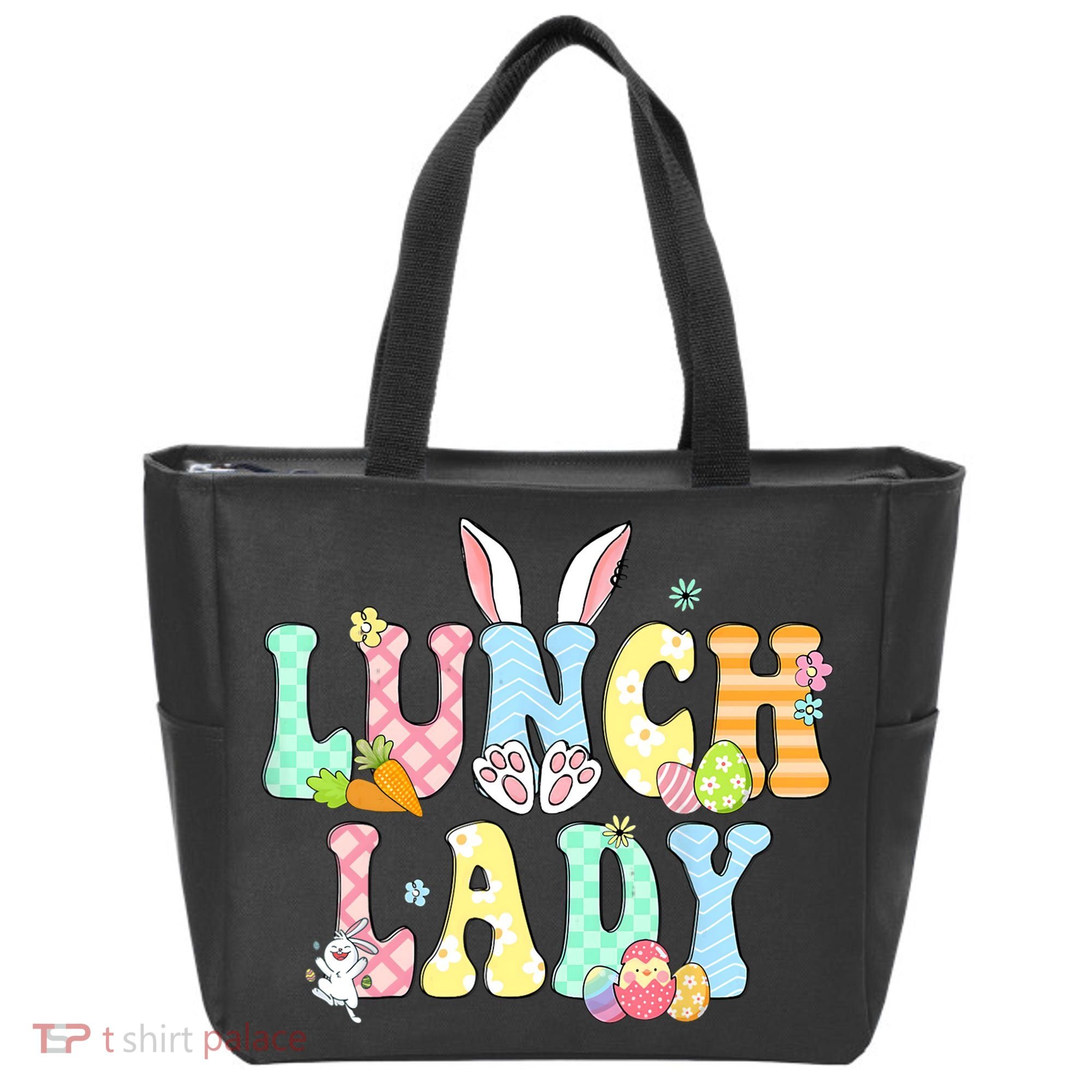 Bunny Lunch Lady Funny Egg Easter Day Floral Tote Bag