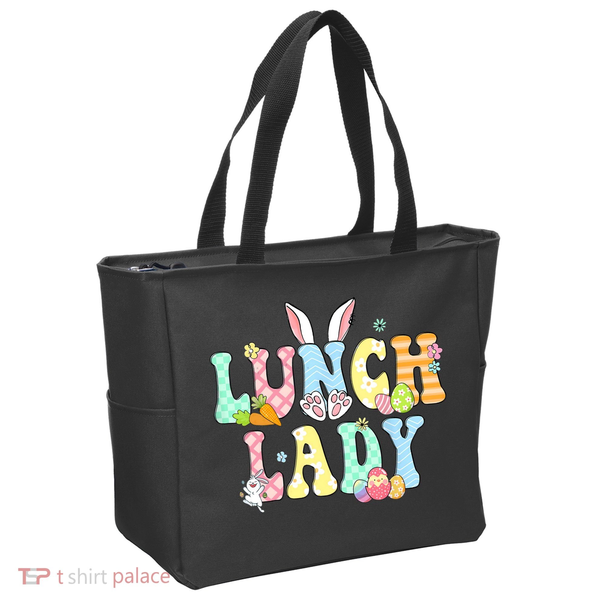 Bunny Lunch Lady Funny Egg Easter Day Floral Tote Bag