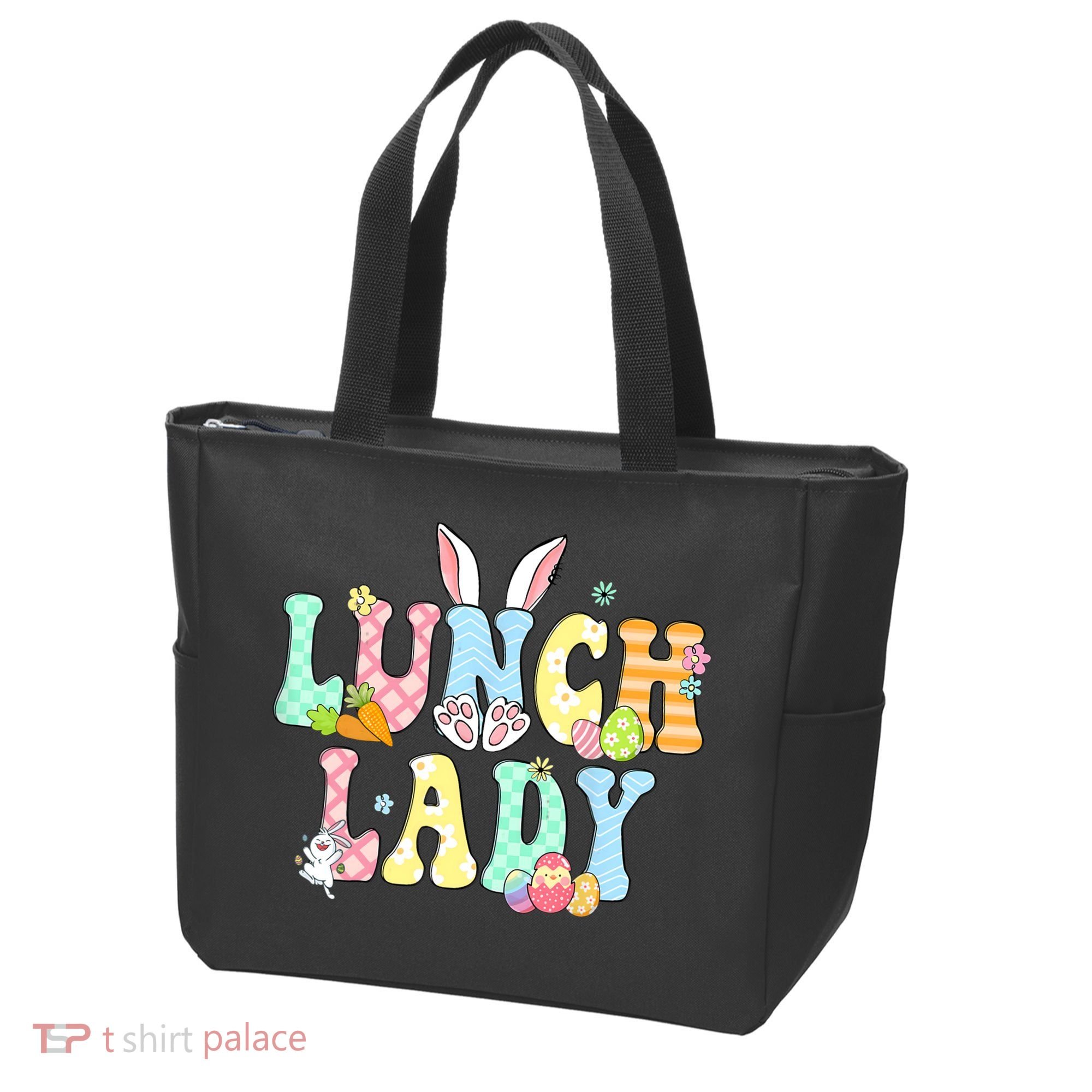 Bunny Lunch Lady Funny Egg Easter Day Floral Tote Bag