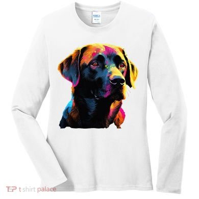 Black Labrador Lover Colorful Pop Art Black Lab Women's Long Sleeve Shirt