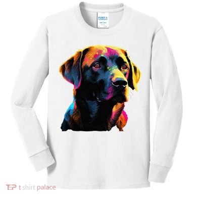 Black Labrador Lover Colorful Pop Art Black Lab Kids Long Sleeve Shirt