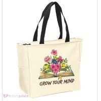 Book Lover Librarian Grow Your Mind Reading Teacher Flower Tote Bag thumb 2