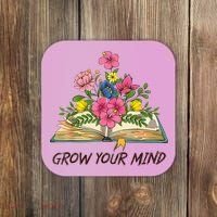 Book Lover Librarian Grow Your Mind Reading Teacher Flower Coaster thumb 0