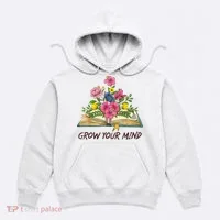 Book Lover Librarian Grow Your Mind Reading Teacher Flower Hoodie thumb 0
