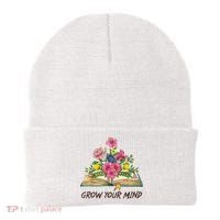 Book Lover Librarian Grow Your Mind Reading Teacher Flower Beanie thumb 0