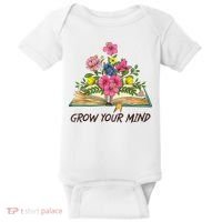 Book Lover Librarian Grow Your Mind Reading Teacher Flower Baby Bodysuit thumb 0