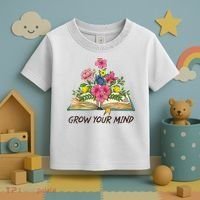 Book Lover Librarian Grow Your Mind Reading Teacher Flower Toddler T-Shirt thumb 3