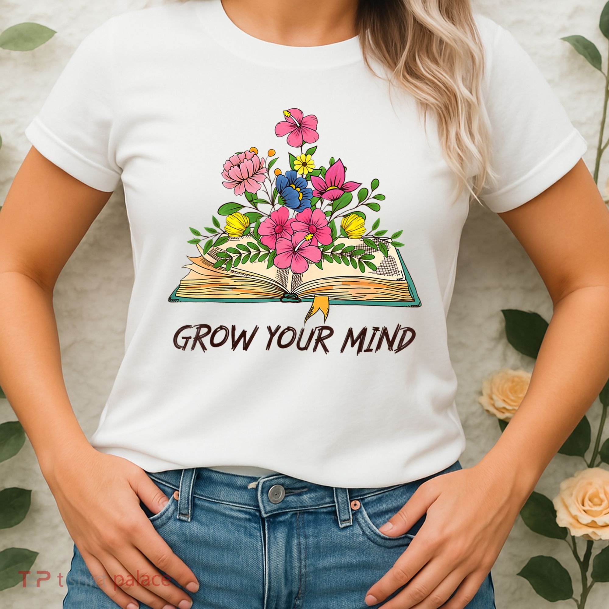 Book Lover Librarian Grow Your Mind Reading Teacher Flower Women's T-Shirt