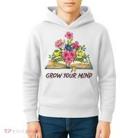 Book Lover Librarian Grow Your Mind Reading Teacher Flower Kids Hoodie thumb 4
